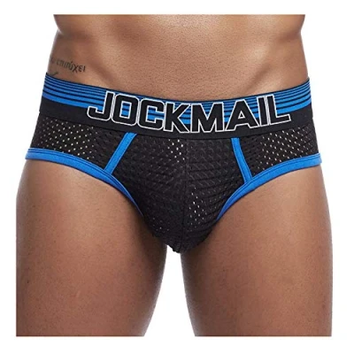 Image of Sexy Men Underwear Breathable Briefs Bikinis Male Soft Mesh Underpants Comfortable for (M, Blue)