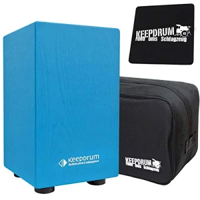 Image of keepdrum DC1M Junior Cajon for Children Drum Stool Blue + Bag Seat Pad