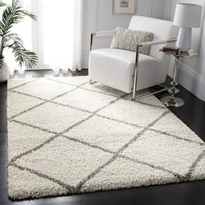 Image of SAFAVIEH Shaggy Rug for Living Room, Dining Bedroom Hudson Shag Collection, High Pile, in Ivory and Grey, 122 X 183 cm