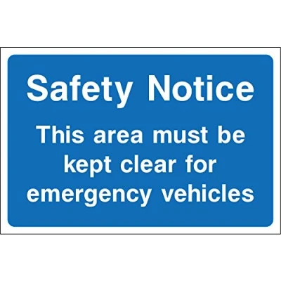Image of Safety notice This area must be kept clear for emergency vehicles sign Self adhesive sticker 200mmx 150mm