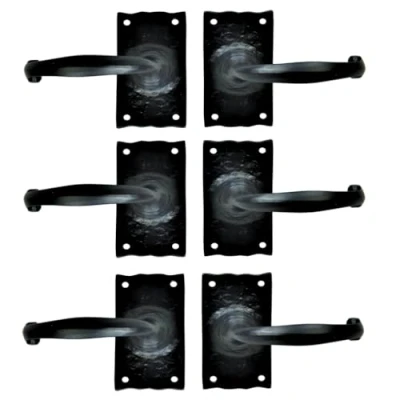 Image of Centurion Antique Traditional Tudor Latch Door Handle, 3 Pairs, Country Style, Suitable for Internal/External Use, 100mm x 44mm Back Plate, Black Iron