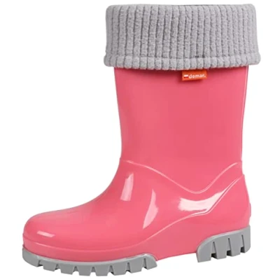 Image of Demar Toddlers Kids Boys Girls 2 10yrs Wellies Rain Boots Children Wellington Warm Lined (Pink Twister, 13 UK Child, numeric_13)
