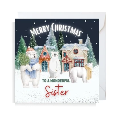 Image of Second Ave Sister Christmas Polar Bear Square Xmas Holiday Festive Greetings Card