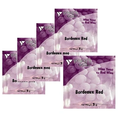 Image of 5x Youngs Bordeaux Red Wine Yeast 5g treats 23L / 5 Gallon