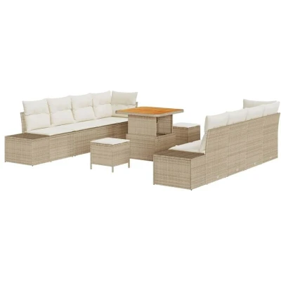 Image of vidaXL 11 Piece Garden Sofa Set with Cushions Beige Poly Rattan Acacia