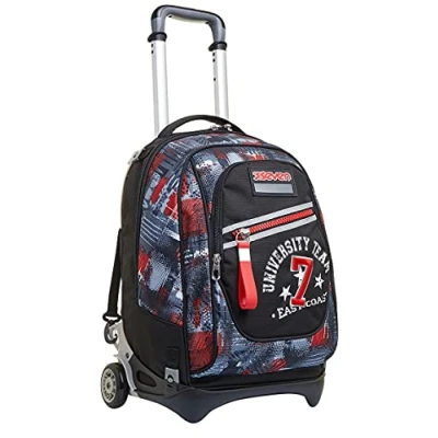Image of Seven Rolling backpack, NEW TECH COLLEGE WORLD Wheeled Book Bag, 3 in 1, Detachable Backpack + Trolley, For Teen, Girls&amp;Boys, School, Sport, Free Time, Laptop Sleeve, Italian Design, black