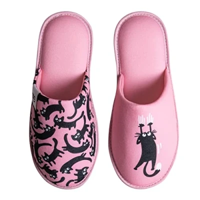 Image of Dedoles Slippers for Women, Men &amp; Kids Memory Foam Funny Designs Coffee Avocado Unicorn Music Lavender Comics Games Gift, Colour: Pink Cats, Size: 2 3 UK