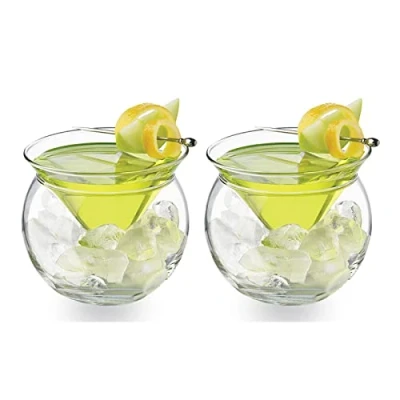 Image of BELUAPI 2PCS Stemless Martini Glasses with Chiller,Martini Glass Universal Martini, Wine,Liquor Cocktail Chiller,Glass Caviar Chiller Server,Crystal Clear Glassware for Bar Party Wedding