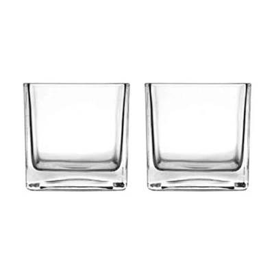 Image of Vosarea 2Pcs Square Glass Cube Flower Vase Decorative Candle Hodler Centerpiece for Home Wedding