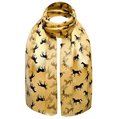 Image of Horse Print Satin Stripe Scarf, Small Gold