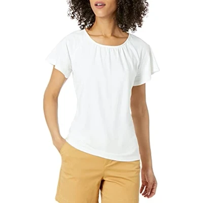Image of Amazon Essentials Women&#039;s Classic Fit Cape Sleeve Open Crewneck T Shirt, White, M
