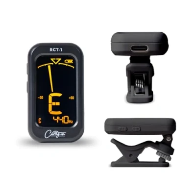 Image of Carry on RCT 1 Rechargeable Clip Chromatic Tuner for Guitar, Bass, Ukulele C, Violin with Large Swivel LCD Screen. Black