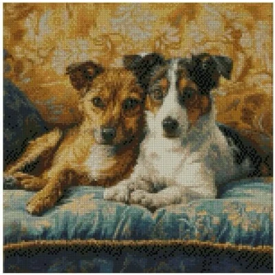 Image of Dogs on Sofa Counted Cross Stitch Kits, 14 Count aida Fabric, 100% Cotton Thread, 150x150 Stitch,26x26cm kit