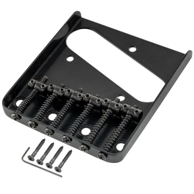 Image of Musiclily Pro 54mm Telecaster Bridge Vintage 6 Barrel Saddles for Tele Style Electric Guitar, Black