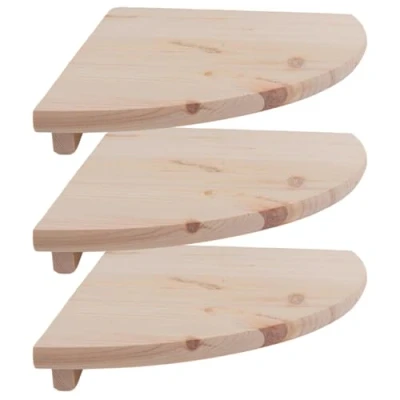 Image of WooDeeDoo Medium Wooden Corner Shelves 30 cm / 11.8&quot; 3 Pack Unfinished Natural Pine Floating Wall Mounted Display Storage Shelf