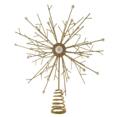Image of Gisela Graham Gold Wire Twig &amp; Pearl Tree Top Star 30cm