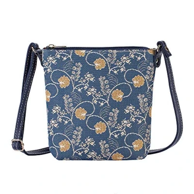 Image of Signare Tapestry Small Crossbody Bag SLING for Women with Floral Designs (Austen Blue, AUST)