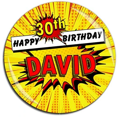 Image of Large 75mm Personalised Comic Style Happy Birthday Badge N13 Kids Adults 5th 10th 18th 21st 30th 40th 50th ANY AGE