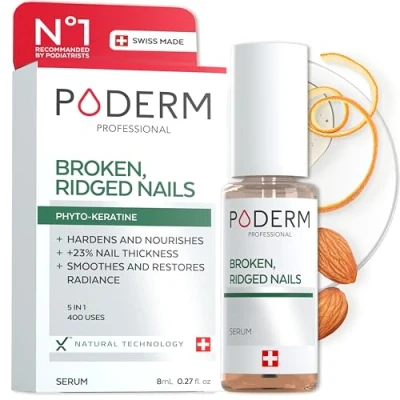 Image of PODERM FRAGILE, SPLITTING, RIDGED NAILS 2 in 1 treatment with plants restorative, strengthening and nourishing properties Professional solution for hands/feet Quick &amp; easy Swiss Made