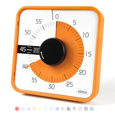 Image of TWENTY5 SEVEN Countdown Timer 7.5 inch; 60 Minute 1 Hour Visual Classroom Teaching Tool Office Meeting, Mechanical Clock for Kids Exam Time Management Magnetic, Orange, T001