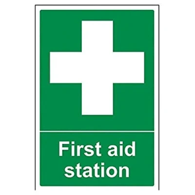 Image of V Safety 31006AU S First Aid Station Sign Portrait 200mm x 300mm Self Adhesive Vinyl, Green