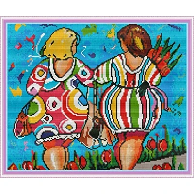 Image of Cross Stitch Kits Stamped, OWN4B Cat Printed Pattern 11CT 11.8x11.8 inch DIY Embroidery Kit (Woman)