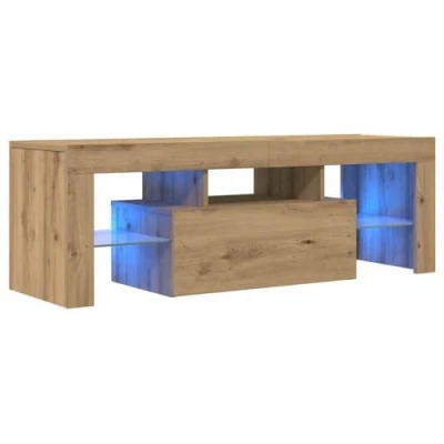 Image of vidaXL TV Cabinet Modern Artisan Oak Engineered Wood LED Lights Stand Unit Ample Storage, Display Surface Living Room Furniture