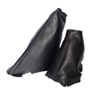 Image of The Tuning Shop Ltd Automatic Gear Handbrake Gaiter Compatible with Land Rover Freelander LR2 Leather Grey Stitching