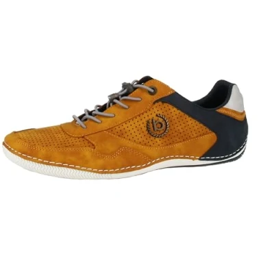 Image of bugatti Men&#039;s Casual sneaker with flexible sole, lace up shoe memory foam, elastic laces, Yellow, 13 UK