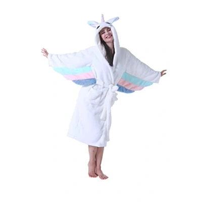 Image of Dressing Gown Animal Fluffy Hoodie Bathrobes Housecoats Lightweight For Unisex Adults Unicorn L