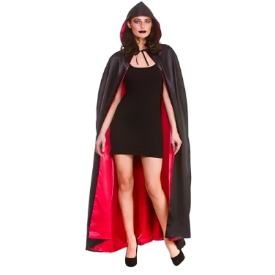 Image of Wicked Costumes Adult Super Deluxe Black/Red Hooded Cape Fancy Dress Accessory 140cm