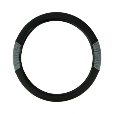 Image of Sakura ‘Carnaby Grey’ Faux Leather Flat Bottomed Car Steering Wheel Cover SS5473 Universal Easy Fit for Most Vehicles Improves Grip and Comfort