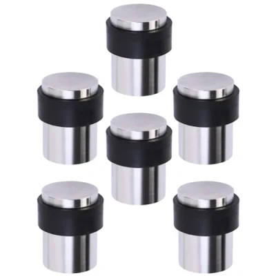 Image of HANDLEZONE® 6 Pack Floor Mounted Door Stop 30mm x 40mm, Collared with Rubber Buffer Stopper, Concealed Fixing Satin Stainless Steel