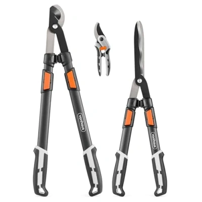 Image of VonHaus 3Pc Garden Shears Set Tree Lopper, Hedge Shears, Secateurs/Pruning Telescopic Extendable Handles Soft Grip Lightweight