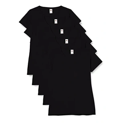 Image of Fruit of the Loom Women&#039;s Valueweight T shirt 5 Pack Shirt, Black, 38 EU (M)
