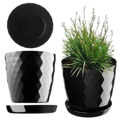 Image of KADAX Plastic Flower Pot, Durable Plant Pot with Saucer for Houseplants, Decorative Planter in Several Colours Indoor Use (Red, 14 cm)
