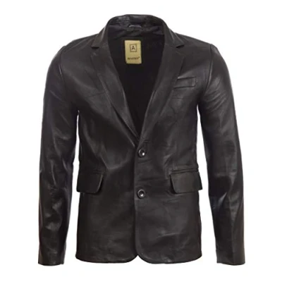 Image of Aviatrix Men&#039;s Real Leather 2 Button Fitted Blazer Sports Jacket (EAQQ) 6XL