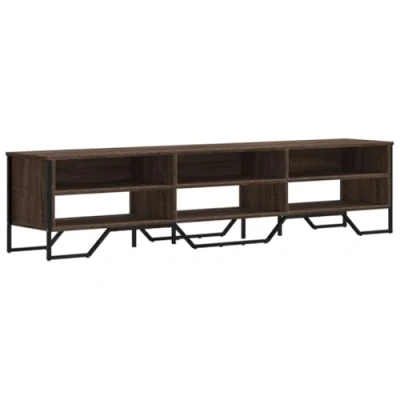 Image of vidaXL TV Cabinet Media Stand Brown Oak Unit 122x34x41cm, Engineered Wood, Ample Storage Space, Sturdy Tabletop, Modern Design, Living Room/Bedroom