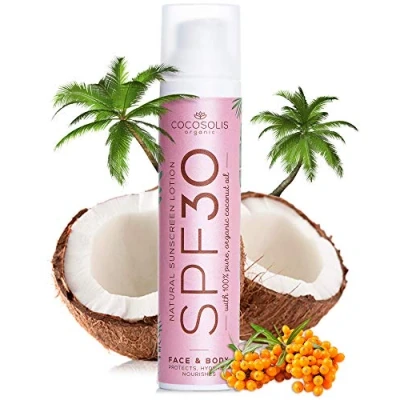 Image of Improved Formula! COCOSOLIS Natural Sunscreen Lotion SPF 30 Effective UVA and UVB protection Nourished &amp; Hydrated Skin For Face Body Mineral Sun Block Cream 100% Ingredients