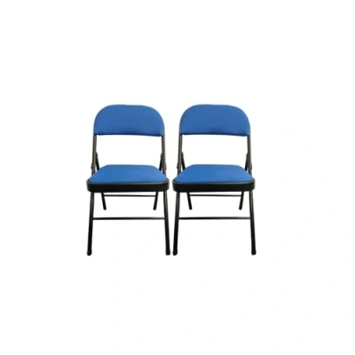 Image of Meta Deluxe Blue Fabric Padded Folding Chair with Steel Frame Comfortable Seat Home Office Reception Dining Party Outing Foldable Desk Chairs Easy Storage Backrest, 40x46x78 cm (Set of 2)