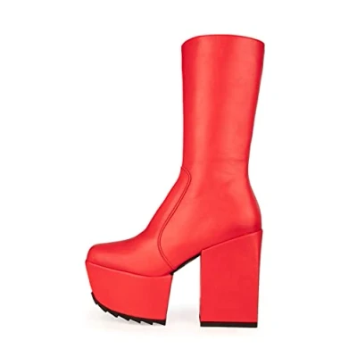 Image of LAMODA Women&#039;s Magnolia Mid Calf Boot, Red Pu, 4 UK