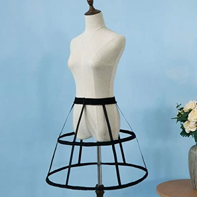 Image of BINGHONG3 Wedding Bridal Crinoline Underskirt Women Girls Elastic Waistband Adjustable Pannier Petticoat 2 Hoop Cage Skirt