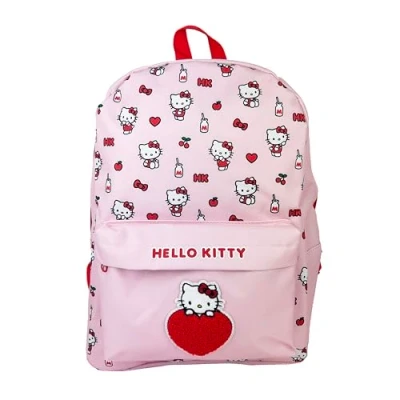 Image of Blueprint Collections Hello Kitty Pink Heart Pattern Backpack, Red and White Design