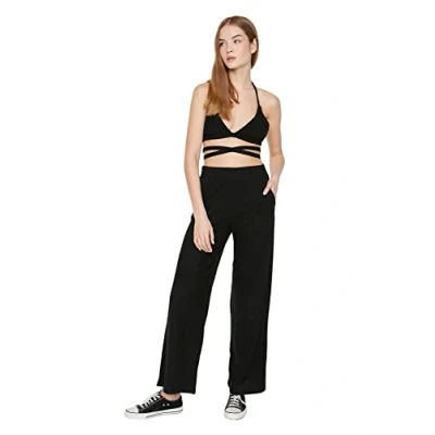 Image of Trendyol Women Loungewear Normal Waist Straight Leg Regular Trousers Black