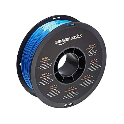 Image of Amazon Basics silk PLA plastic 3D printer filament, 1.75 mm, 1 kg spool, blue