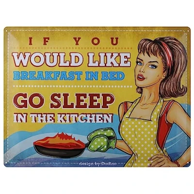 Image of Dodino 30 x 40 cm Tin Signs, Breakfast, Funny Vintage Pin Up Nostalgic Retro Design