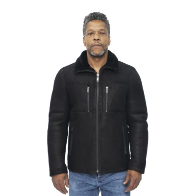 Image of Men&#039;s Black Genuine Sheepskin Leather Biker Jacket Shearling Aviator B3 RAF M