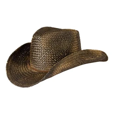 Image of Vintage Style Unisex Cowboy Hat Distressed Black Straw with Shapeable Brim
