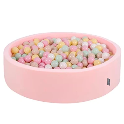 Image of KiddyMoon Soft Ball Pit Round 120X30cm/200 Balls ∅ 7Cm / 2.75In For Kids, Foam Pool Baby Playballs Children, Made In The EU, Pink:Pastel Beige/Pastel Yellow/White/Mint/Light Pink