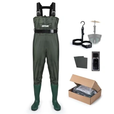 Image of Goture Waterproof Fishing Waders with Boot, Adjustable H Back Shoulder Straps Boot for Men Women UK 8/EU 42